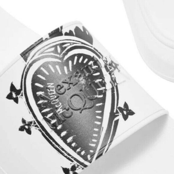 ALEXANDER MCQUEEN Heart-Print Logo Slides White$350 Mens Authentic - Picture 2 of 5